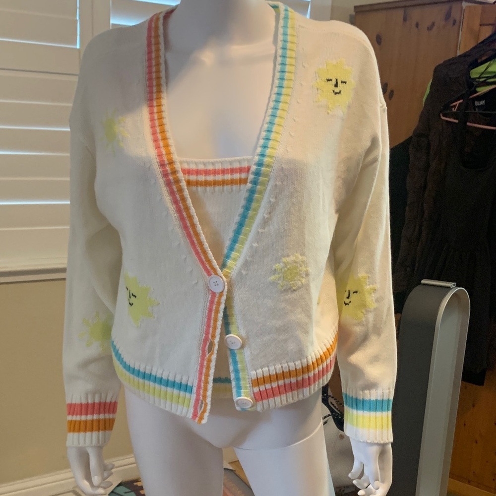 525 America Cream Cardigan with Rainbow Accents